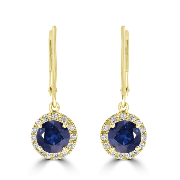 2.38ct Sapphire Earrings with 0.2tct Diamond set in 14K Yellow Gold