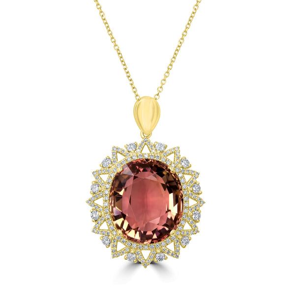 18.74ct Tourmaline Pendant with 0.83tct Diamonds set in 18K Yellow Gold