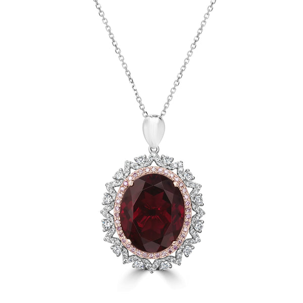 15.36ct Rhodolite Garnet Pendant with 0.92tct Diamonds set in 18K Two Tone Gold