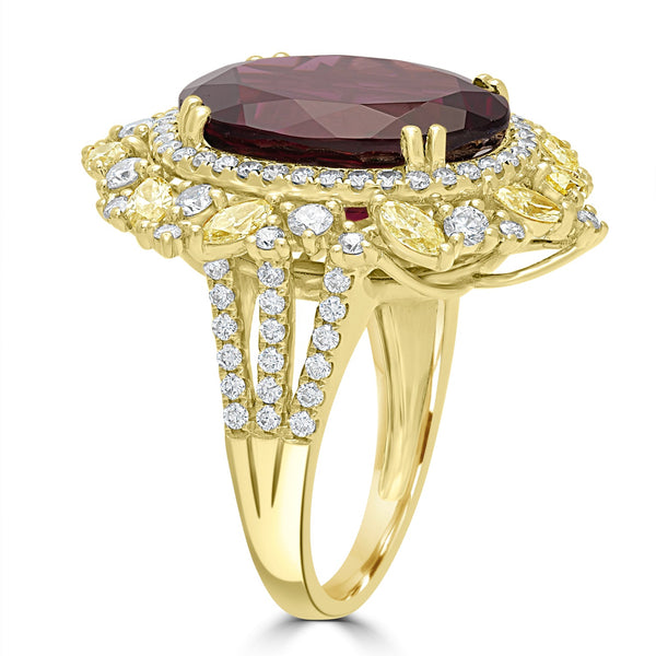 13.38ct  Rhodolite Garnet Rings with 1.86tct Diamond set in 18K Yellow Gold