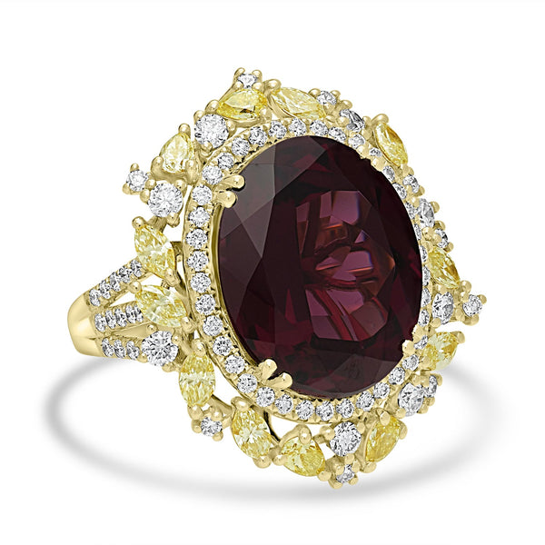 13.38ct  Rhodolite Garnet Rings with 1.86tct Diamond set in 18K Yellow Gold