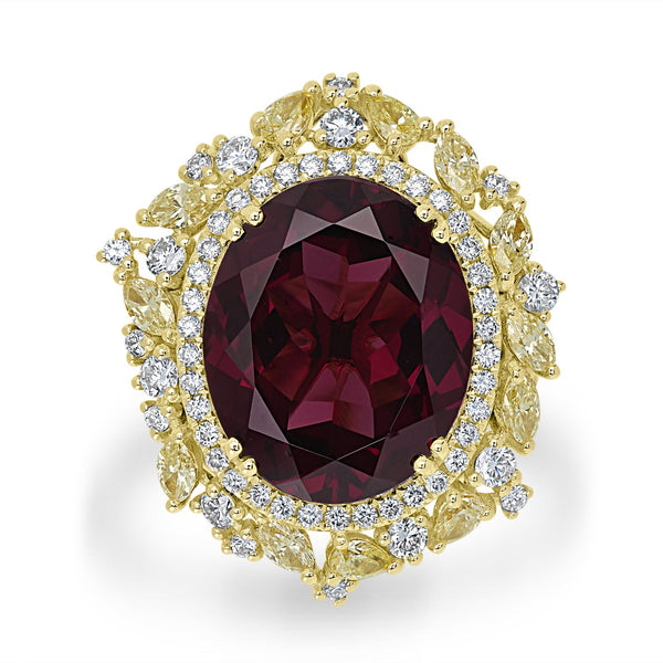 13.38ct  Rhodolite Garnet Rings with 1.86tct Diamond set in 18K Yellow Gold