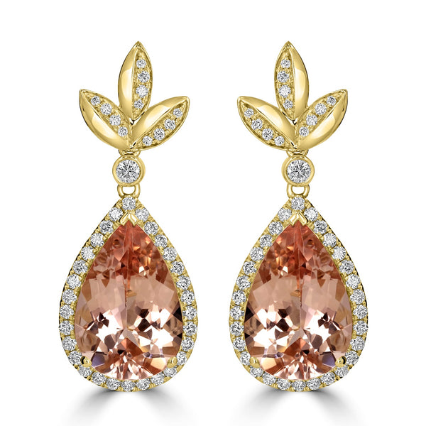 9.27tct Morganite Earring with 0.84tct Diamonds set in 18K Yellow Gold