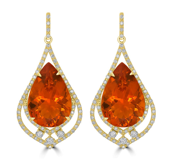 20.97tct Fire Opal Earring with 1.72tct Diamonds set in 18K Yellow Gold