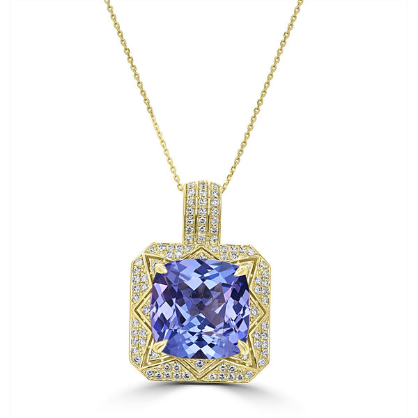 12.61ct Tanzanite Pendant with 0.62tct Diamonds set in 18K Yellow Gold