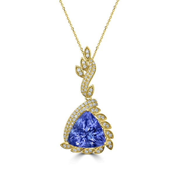 10.55ct Tanzanite Pendant with 0.53tct Diamonds set in 18K Yellow Gold