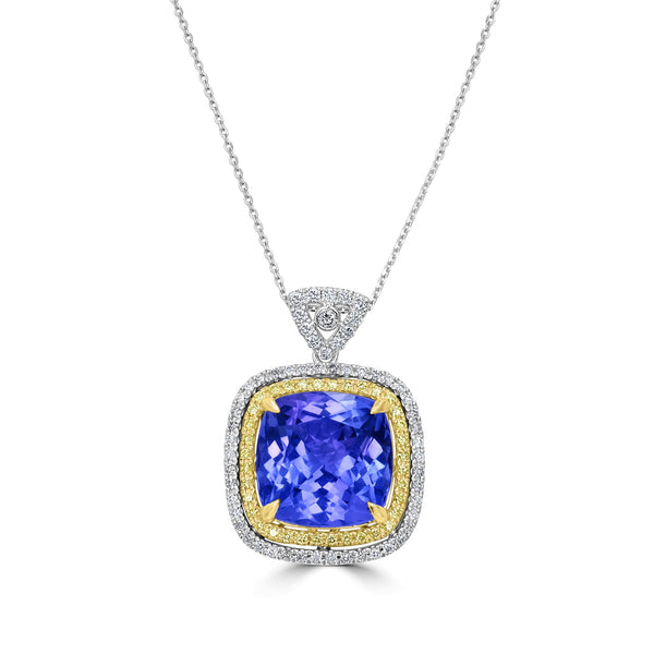 10.5ct Tanzanite Pendant with 0.6tct Diamonds set in 18K Two Tone Gold