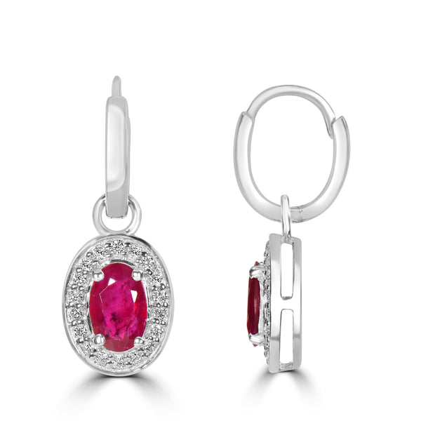 0.95ct Ruby Earrings with 0.14tct Diamond set in 18K White Gold