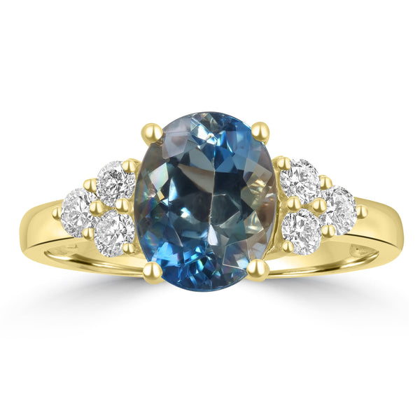 1.86ct Aquamarine Rings with 0.34tct Diamond set in 18K Yellow Gold