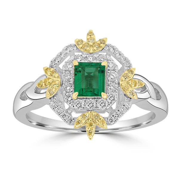 0.32ct Emerald Rings with 0.316tct Diamond set in 18K Two Tone Gold