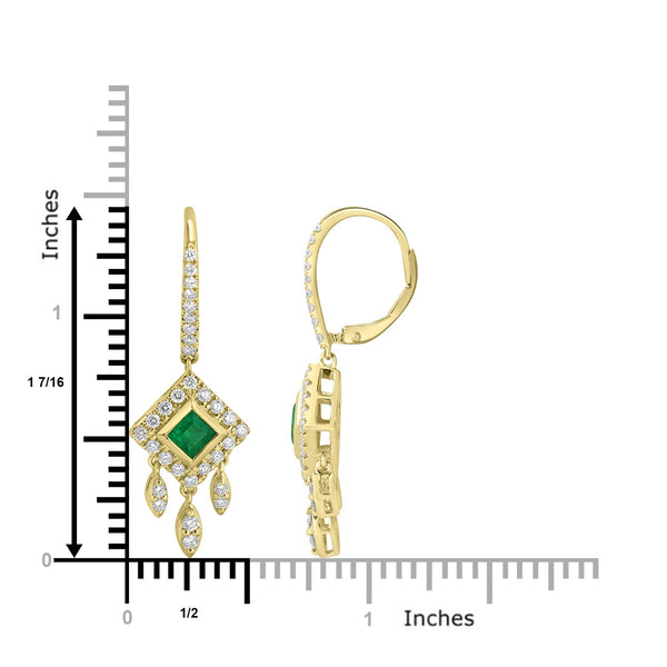 0.65ct Emerald Earrings with 0.81tct Diamond set in 18K Yellow Gold