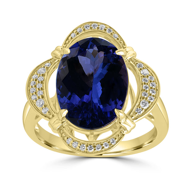 5.29ct Tanzanite Rings with 0.135tct Diamond set in 18K Yellow Gold