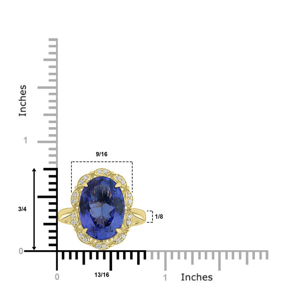 7.293ct Tanzanite Rings with 0.12tct Diamond set in 18K Yellow Gold