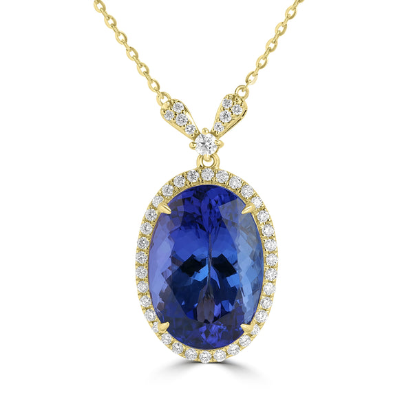 12.365ct Tanzanite Necklaces with 0.439tct Diamond set in 18K Yellow Gold