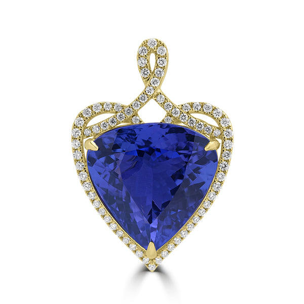 12.838ct Tanzanite Pendants with 0.398tct Diamond set in 18K Yellow Gold