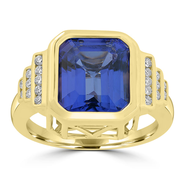 6.235ct Tanzanite Rings with 0.194tct Diamond set in 18K Yellow Gold