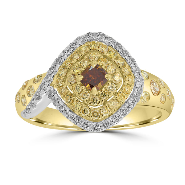 0.215ct Orange Diamond Rings with 0.718tct Diamond set in 18K Two Tone Gold