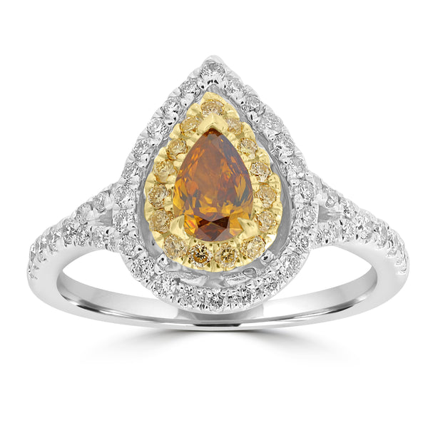 0.47ct Orange Diamond Rings with 0.608tct Diamond set in 18K Two Tone Gold