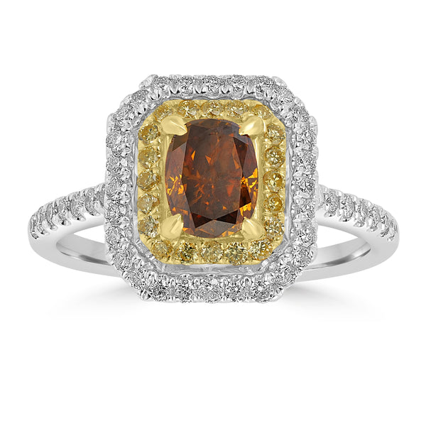 1.094ct Orange Diamond Rings with 0.558tct Diamond set in 18K Two Tone Gold