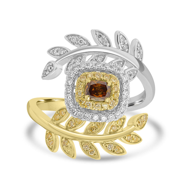 0.211ct Orange Diamond Rings with 0.437tct Diamond set in 18K Two Tone Gold