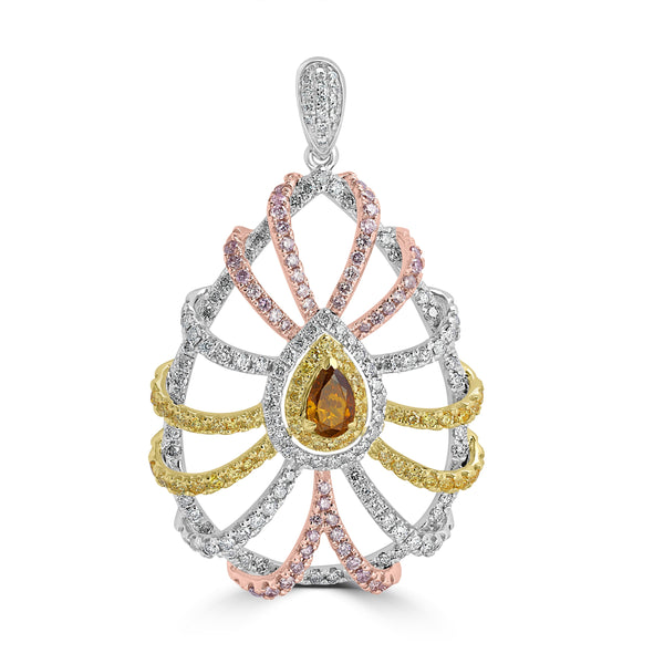 0.34ct Pink Diamond Pendants with 1.54tct Diamond set in 18K Three Tone Gold