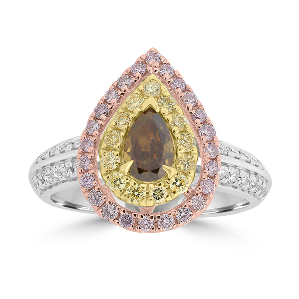 0.442ct Orange Diamond Rings with 0.864tct Diamond set in 18K Three Tone Gold