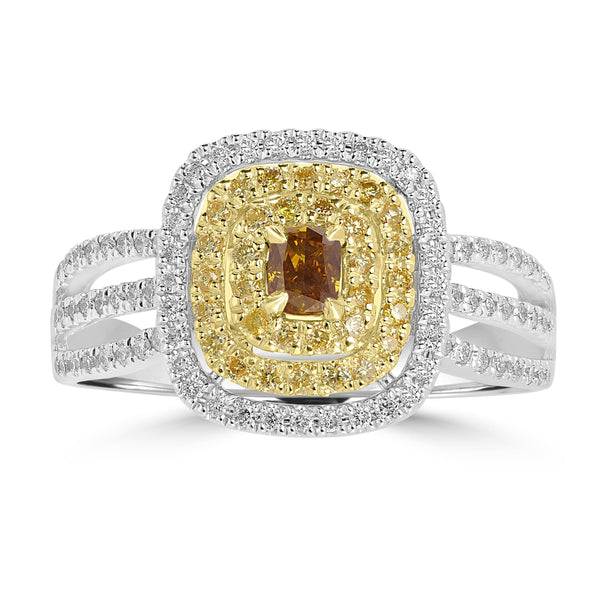 0.218ct Orange Diamond Rings with 0.488tct Diamond set in 18K Two Tone Gold