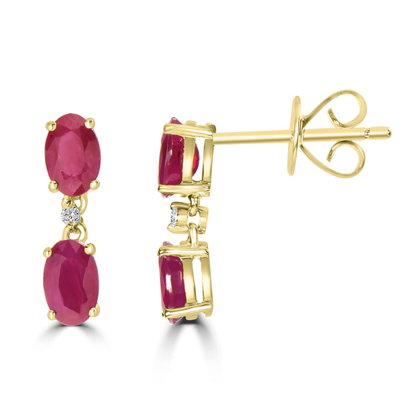 1.44ct Ruby Earrings with 0.01tct Diamond set in 18K Yellow Gold