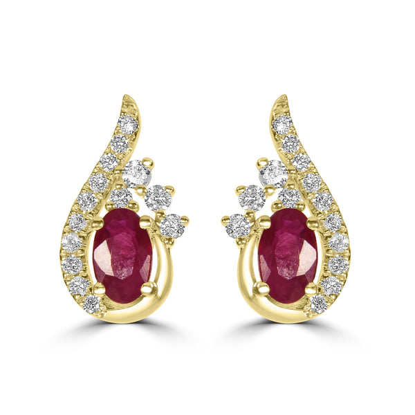 0.42ct Ruby Earrings with 0.19tct Diamond set in 18K Yellow Gold