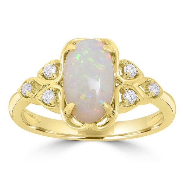 1.36ct Opal Rings with 0.11tct Diamond set in 18K Yellow Gold