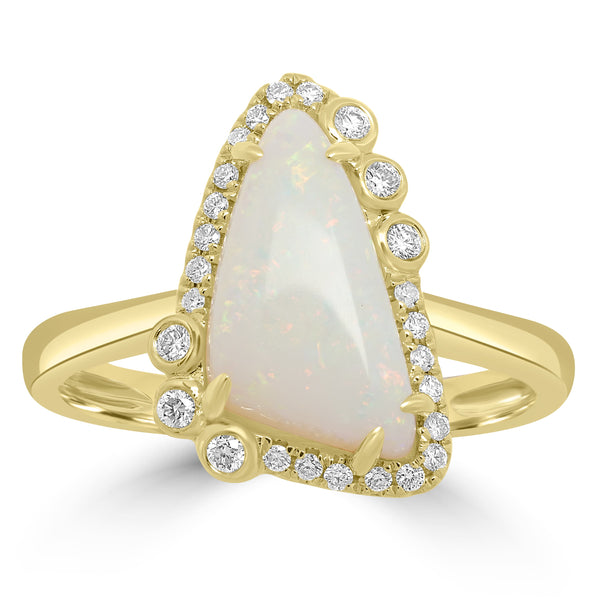 1.95ct Opal Rings with 0.14tct Diamond set in 18K Yellow Gold