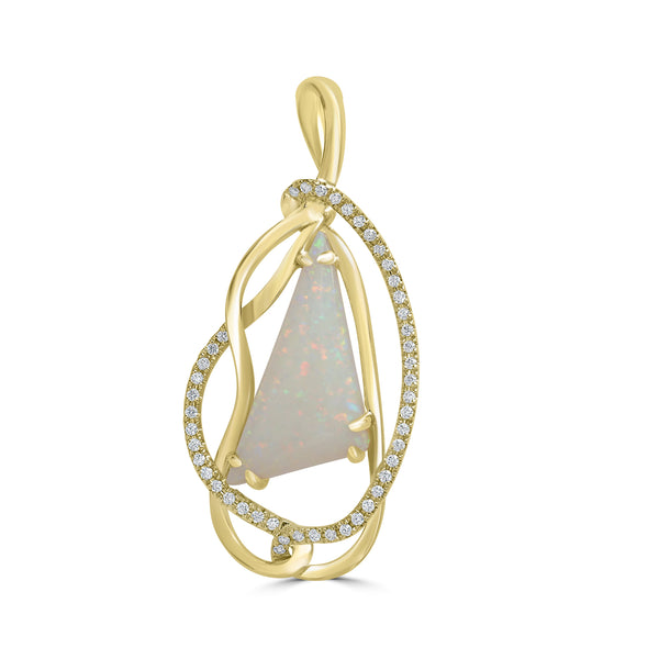 3.8ct Opal Pendants with 0.17tct Diamond set in 18K Yellow Gold