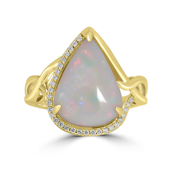 3.63ct Opal Rings with 0.1tct Diamond set in 18K Yellow Gold