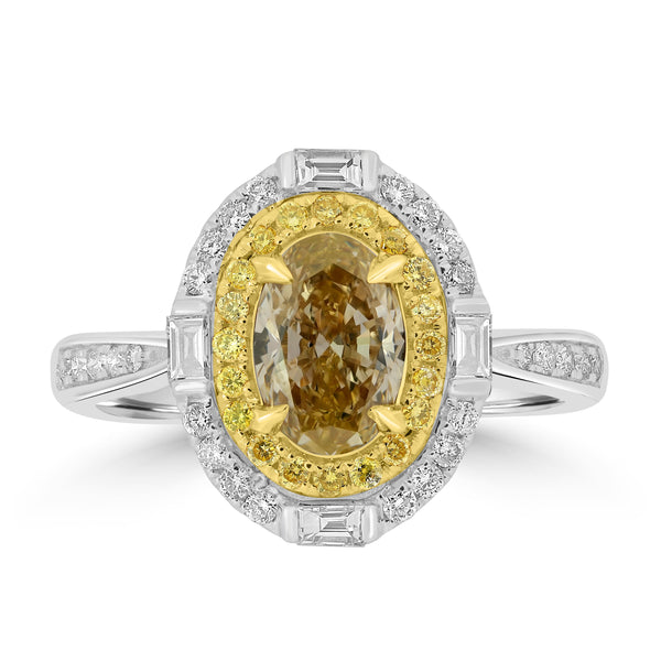 1ct Yellow Diamond Rings with 0.48tct Multi set in 18K Two Tone Gold