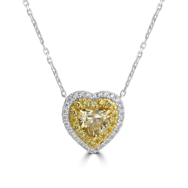 1.04ct Yellow Diamond Necklaces with 0.39tct Multi set in 18K Two Tone Gold