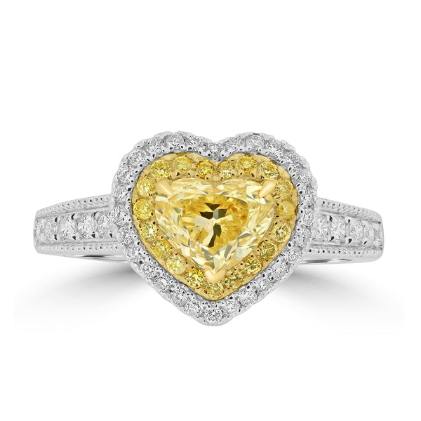 1.01ct Yellow Diamond Rings with 0.44tct Multi set in 18K Two Tone Gold