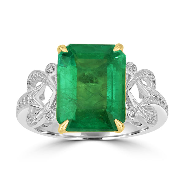 5.01ct Emerald Rings with 0.14tct Diamond set in 18K Two Tone Gold