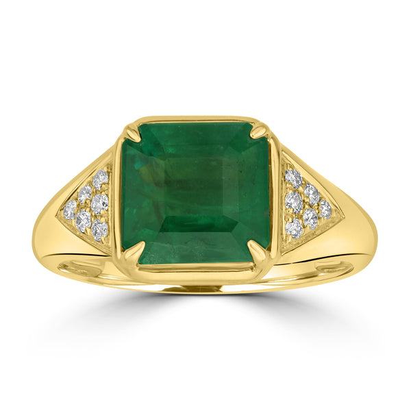 2.84ct Emerald Rings with 0.11tct Diamond set in 18K Yellow Gold