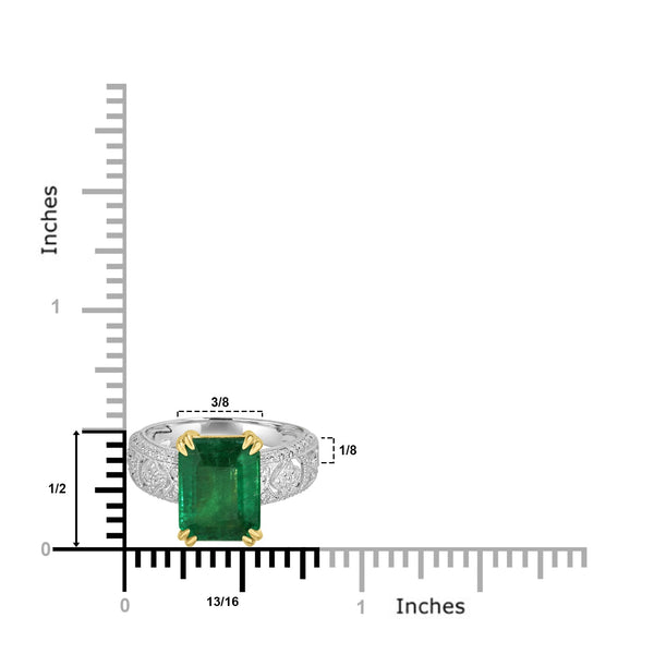 3.34ct Emerald Rings with 0.2tct Diamond set in 18K Two Tone Gold