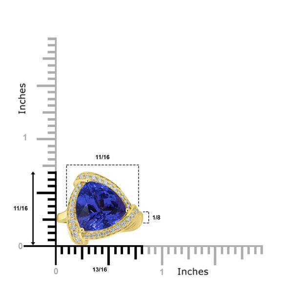 7.35ct Tanzanite Rings with 0.23tct Diamond set in 18K Yellow Gold