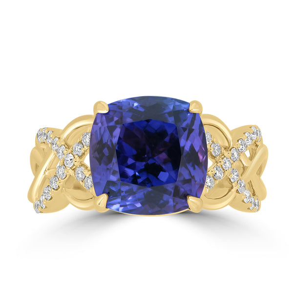 5.18ct Tanzanite Rings with 0.23tct Diamond set in 18K Yellow Gold