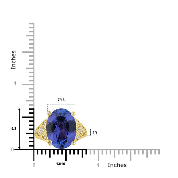 8.53ct Tanzanite Rings with 0.14tct Diamond set in 18K Yellow Gold