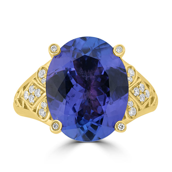 8.53ct Tanzanite Rings with 0.14tct Diamond set in 18K Yellow Gold