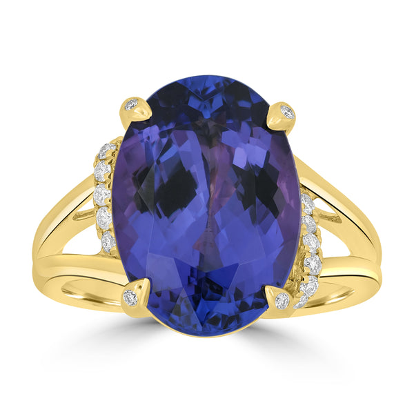 8.44ct Tanzanite Rings with 0.13tct Diamond set in 18K Yellow Gold