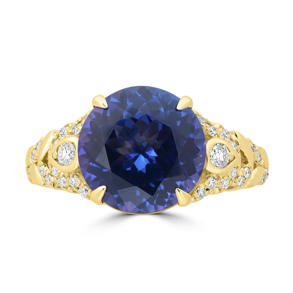 5.3ct Tanzanite Rings with 0.22tct Diamond set in 18K Yellow Gold