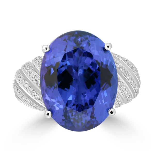 13.7ct Tanzanite Rings with 0.41tct Diamond set in 18K White Gold