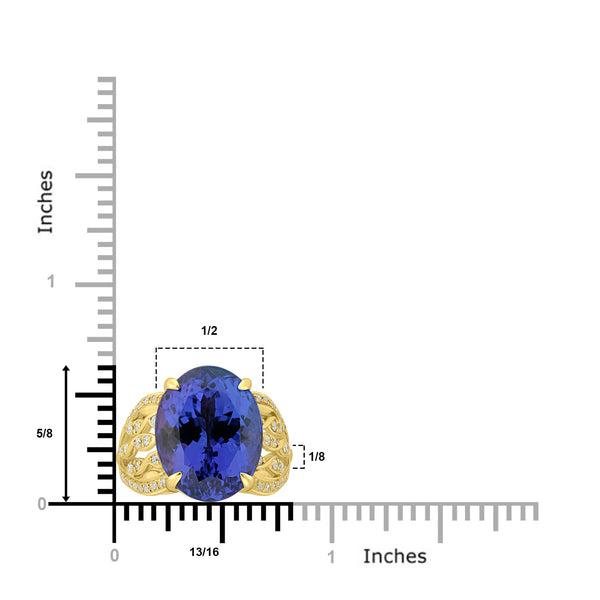 13.68ct Tanzanite Rings with 0.27tct Diamond set in 18K Yellow Gold
