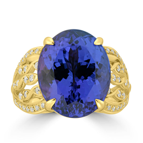 13.68ct Tanzanite Rings with 0.27tct Diamond set in 18K Yellow Gold