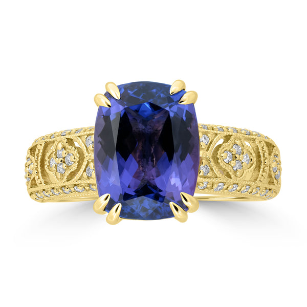 3.89ct Tanzanite Rings with 0.2tct Diamond set in 18K Yellow Gold