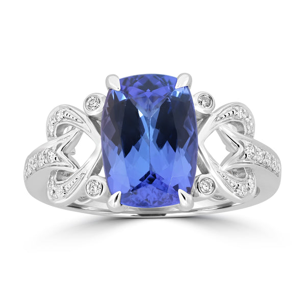 3.08ct Tanzanite Rings with 0.13tct Diamond set in 18K White Gold